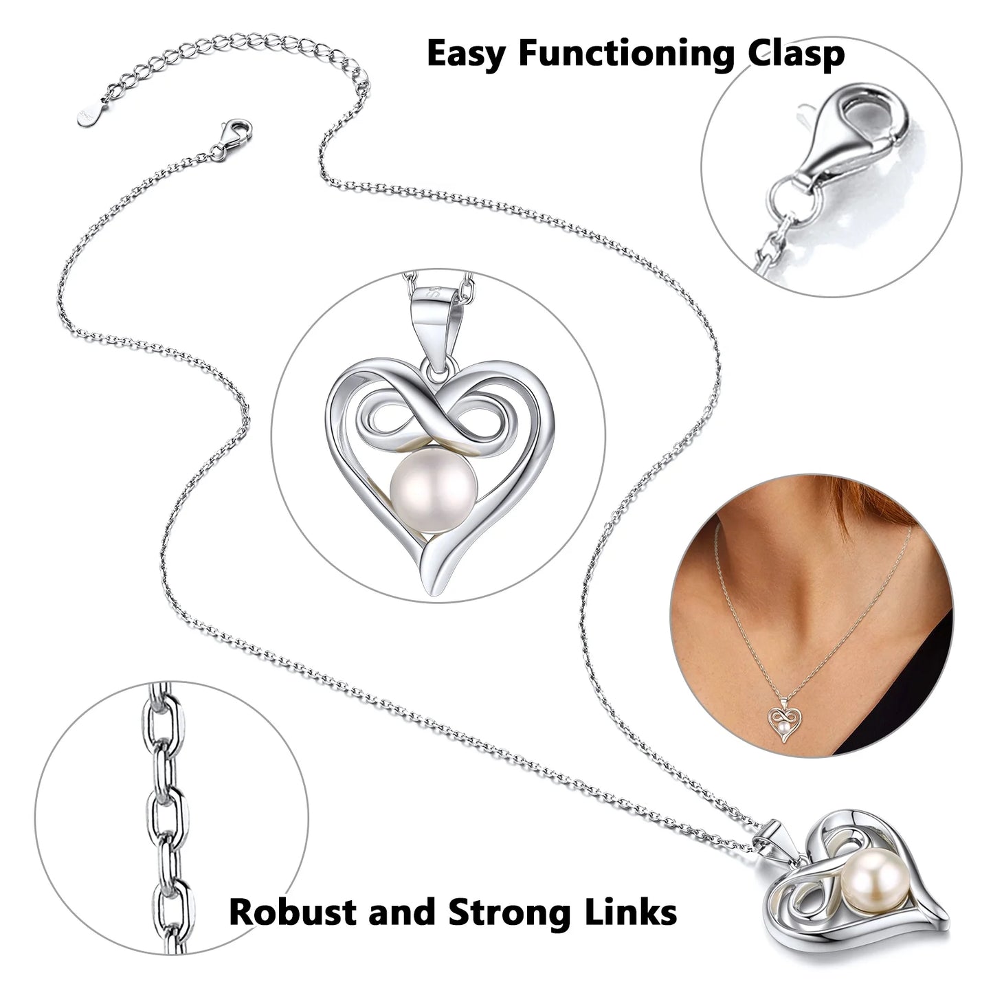 Women Pearl Pendant Necklace 10Mm Freshwater Cultured Pearl Necklace with Shiny CZ and 925 Sterling Silver Chain Jewelry for Ladies