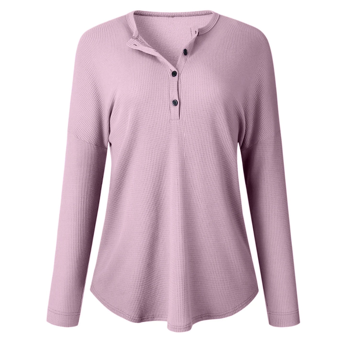 Daily Deals Women'S Waffle Knit Tunic Tops Loose Long Sleeve Button V Neck Blouses 2025 Spring Summer Casual Solid Color Henley Shirts,Green,S