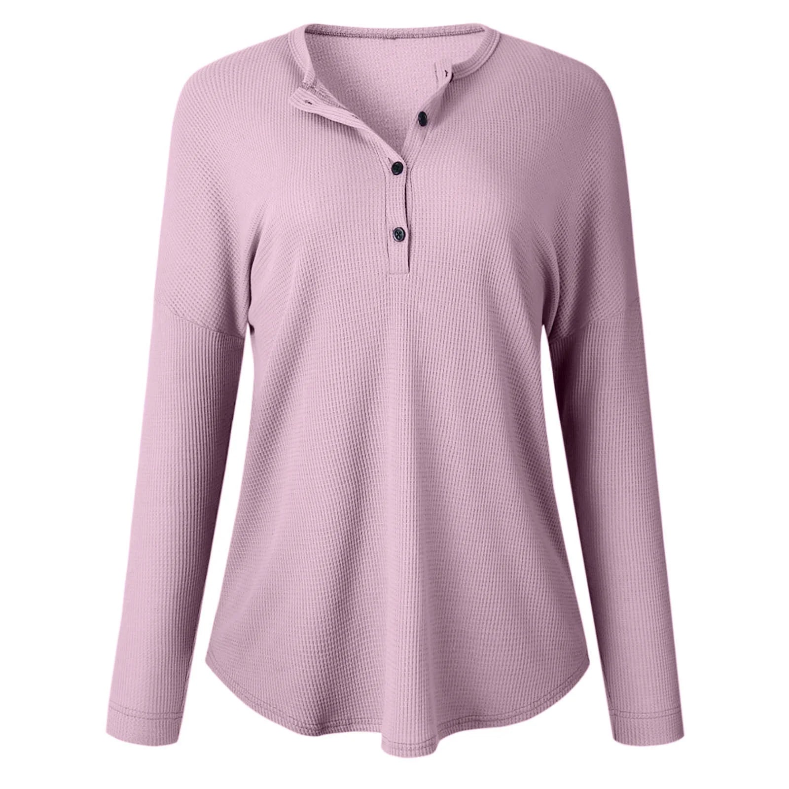 Daily Deals Women'S Waffle Knit Tunic Tops Loose Long Sleeve Button V Neck Blouses 2025 Spring Summer Casual Solid Color Henley Shirts,Green,S
