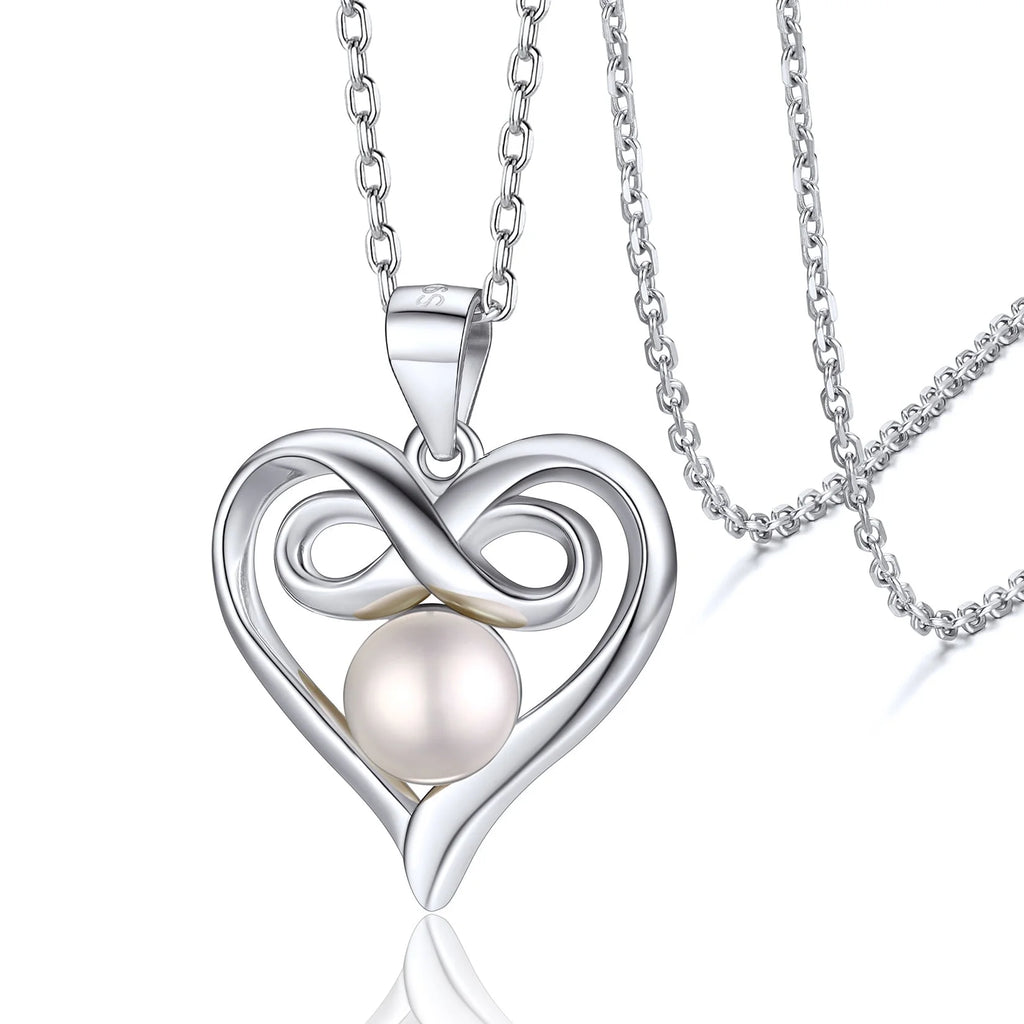 Women Pearl Pendant Necklace 10Mm Freshwater Cultured Pearl Necklace with Shiny CZ and 925 Sterling Silver Chain Jewelry for Ladies