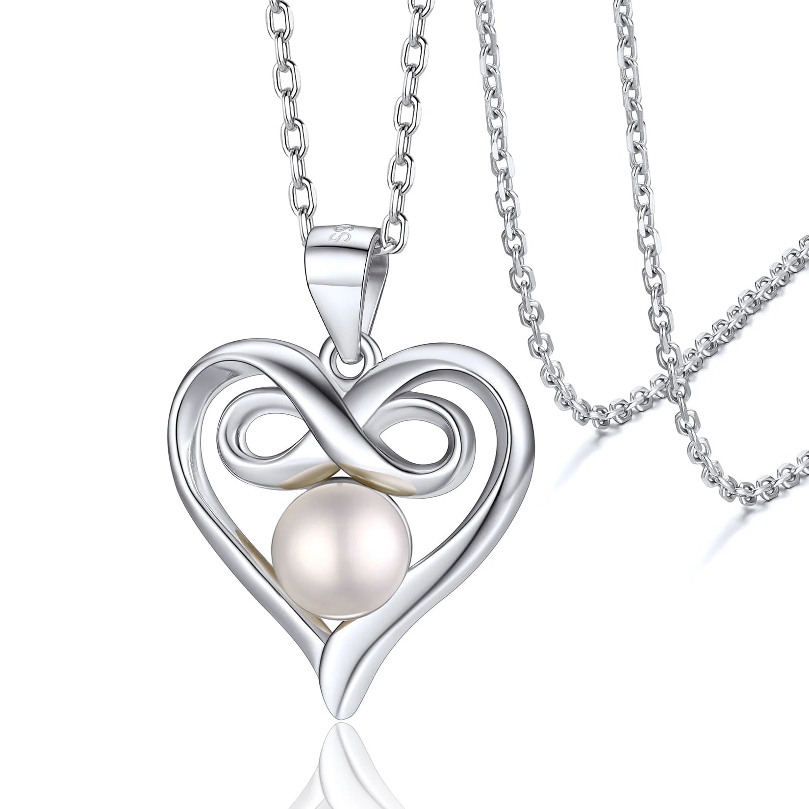 Women Pearl Pendant Necklace 10Mm Freshwater Cultured Pearl Necklace with Shiny CZ and 925 Sterling Silver Chain Jewelry for Ladies