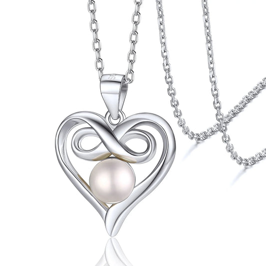 Women Pearl Pendant Necklace 10Mm Freshwater Cultured Pearl Necklace with Shiny CZ and 925 Sterling Silver Chain Jewelry for Ladies