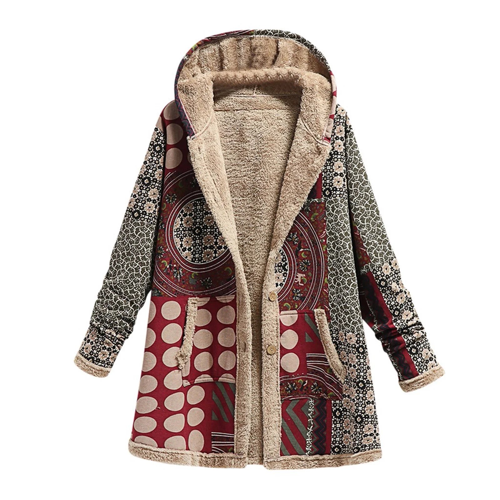 Fall Winter Fleece Jacket for Women Vintage Solid Color Long Sleeve Hooded Pocket plus Velvet Casual Button Warm Outwear Coat (V02_Sky Blue,Xl)