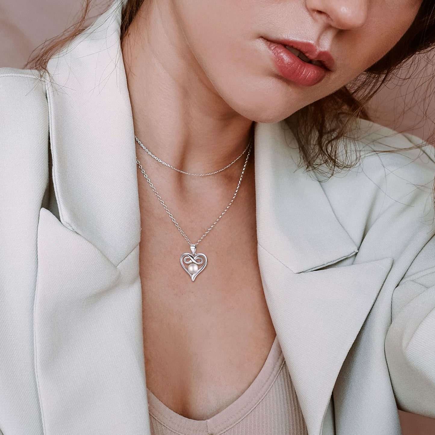 Women Pearl Pendant Necklace 10Mm Freshwater Cultured Pearl Necklace with Shiny CZ and 925 Sterling Silver Chain Jewelry for Ladies