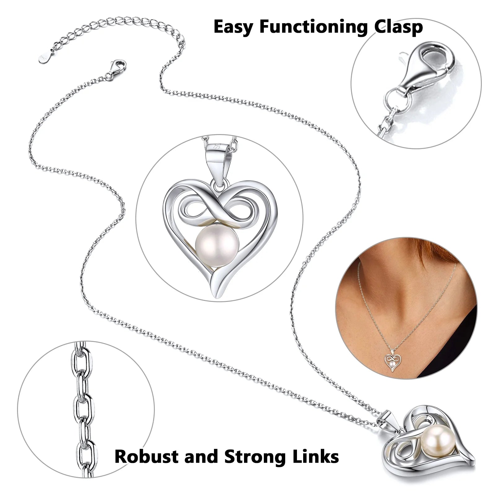 Women Pearl Pendant Necklace 10Mm Freshwater Cultured Pearl Necklace with Shiny CZ and 925 Sterling Silver Chain Jewelry for Ladies