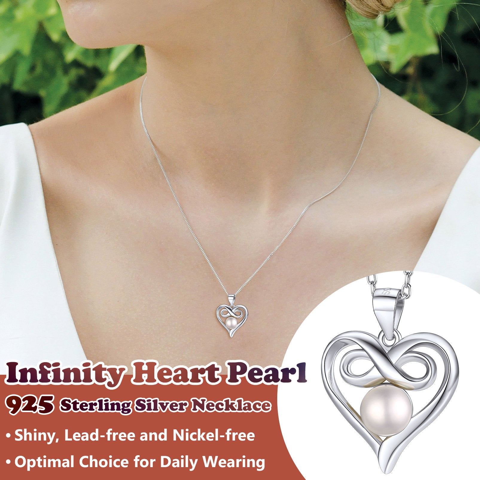 Women Pearl Pendant Necklace 10Mm Freshwater Cultured Pearl Necklace with Shiny CZ and 925 Sterling Silver Chain Jewelry for Ladies