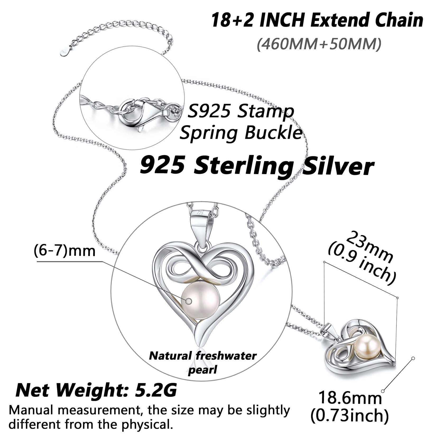 Women Pearl Pendant Necklace 10Mm Freshwater Cultured Pearl Necklace with Shiny CZ and 925 Sterling Silver Chain Jewelry for Ladies