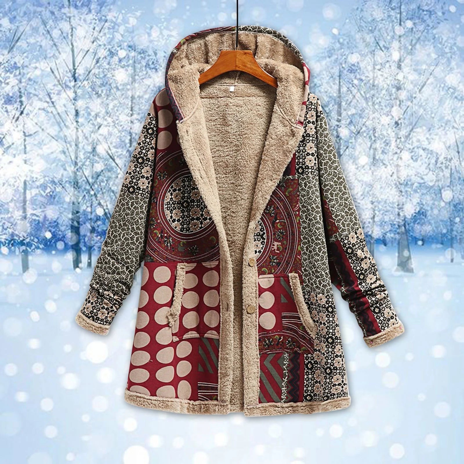 Fall Winter Fleece Jacket for Women Vintage Solid Color Long Sleeve Hooded Pocket plus Velvet Casual Button Warm Outwear Coat (V02_Sky Blue,Xl)